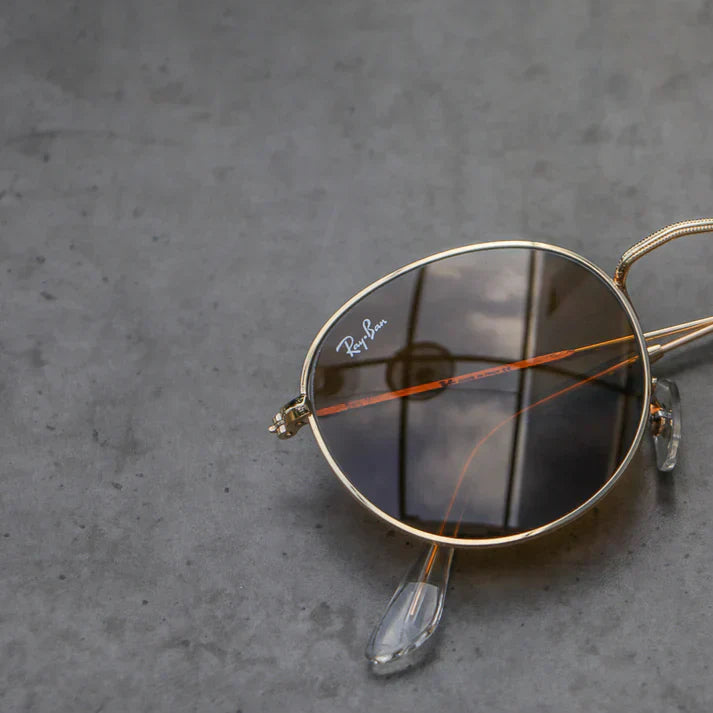 RB New Stylish Attractive Brown & Gold 3447 Round Sunglass For Unisex