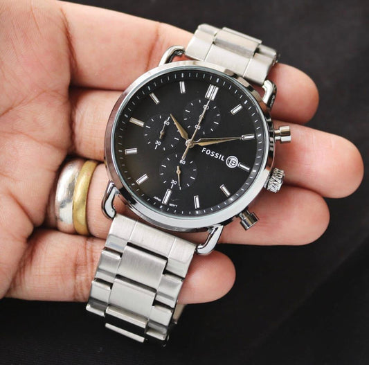 Fossil Commuter Chronograph Silver Black Mens Watch