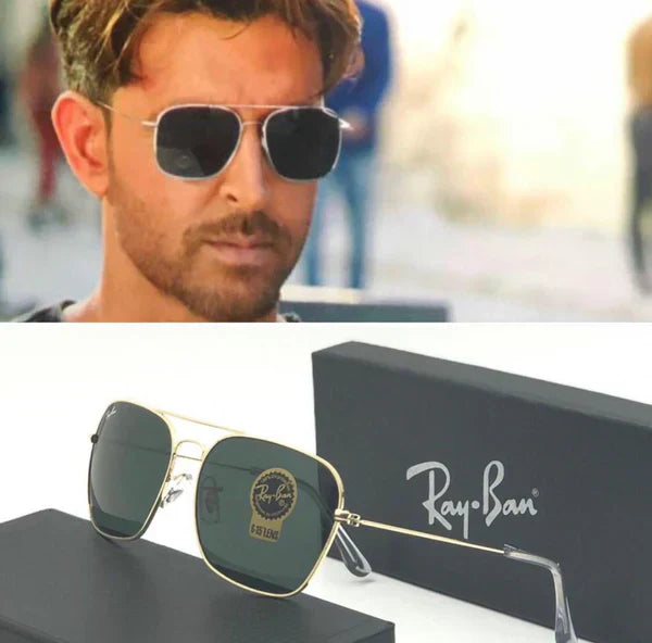 RB Black Gold 3136 Square Aviator Trendy Hot Favourite Wintage Sunglass For Unisex.