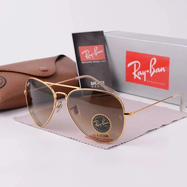 RB Brown Shade Gold 3026 Aviator Trendy Hot Favourite Wintage Sunglass For Unisex.