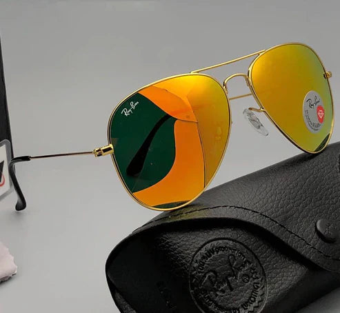RB Orange & Gold 3026 Aviator Causal Latest Sunglass For Unisex.