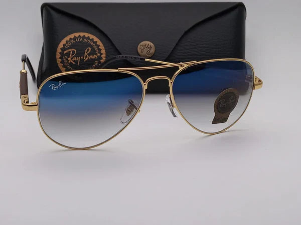 RB Blue Shade & Gold 3517 Oval Trendy Hot Favourite Wintage Sunglass For Unisex.