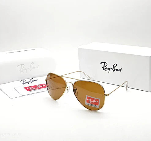 RB Brown & Gold 3026 Aviator Hot Favourite Wintage Sunglass For Unisex.