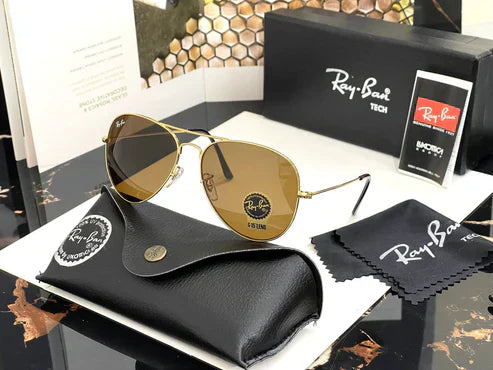 RB Brown & Gold 3026 Oval Aviator Metal Trendy Hot Favourite Wintage Sunglass For Unisex.