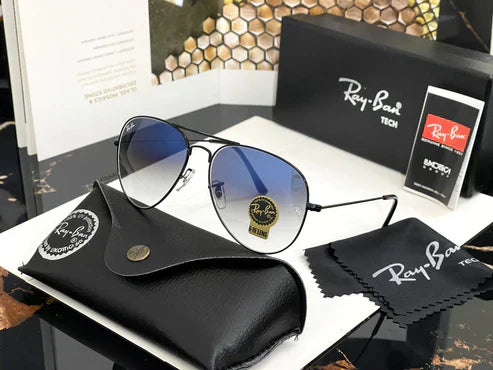 RB Blue Shade & Black 3026 Oval Aviator Metal Trendy Hot Favourite Wintage Sunglass For Unisex.