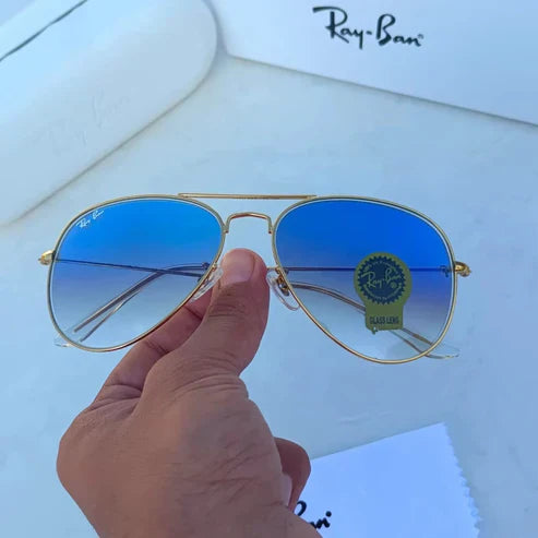 RB Blue Shade & Gold 3026 Aviator Causal Latest Sunglass For Unisex.