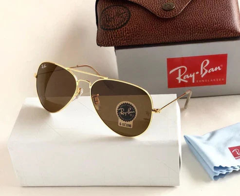 RB Brown & Gold 3026 Aviator Hot Favourite Wintage Sunglass For Unisex.