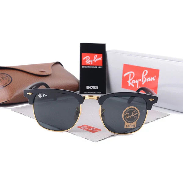 RB Black Gold 3016 Club Master Trendy Hot Favourite Wintage Sunglass For Unisex.